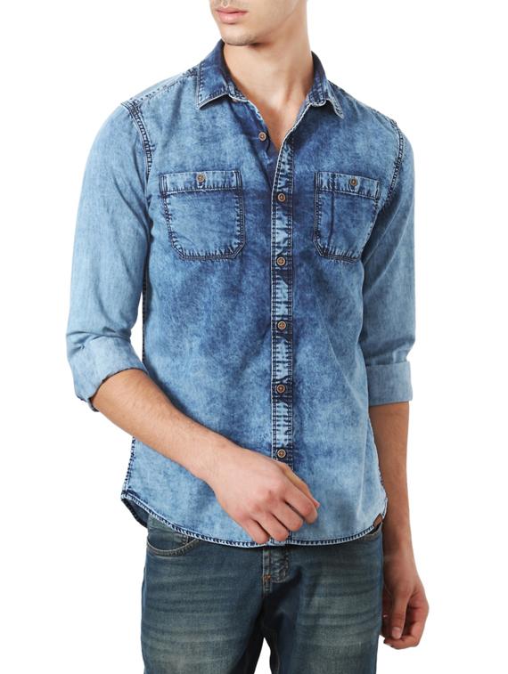 blue cotton casual shirt - 14188704 - Zoom Image - 2