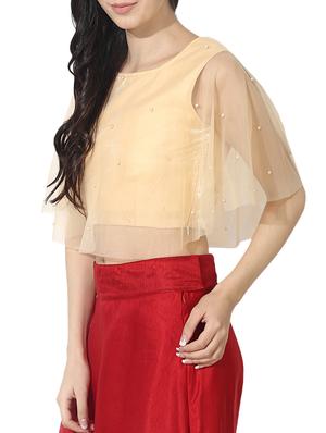 beige silk blend embellished stitched blouse - 14191826 - Standard Image - 2