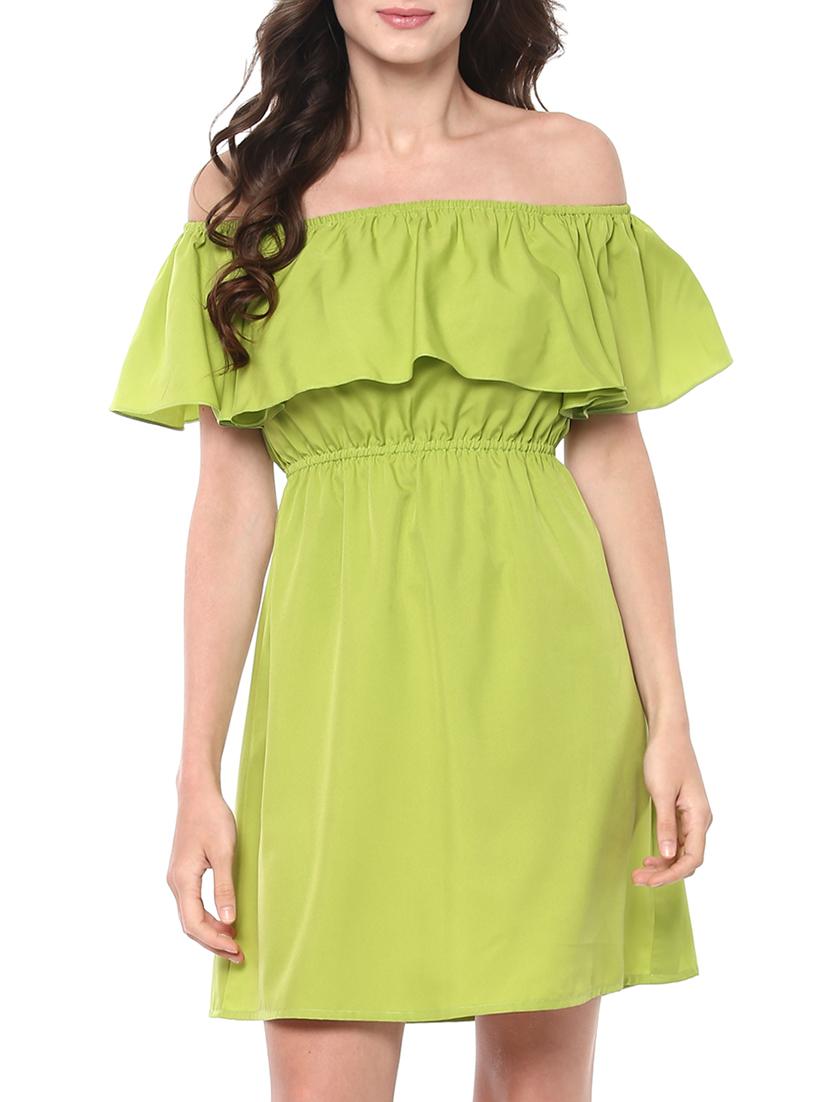 green crepe off shoulder dress - 14192188 - Zoom Image - 2