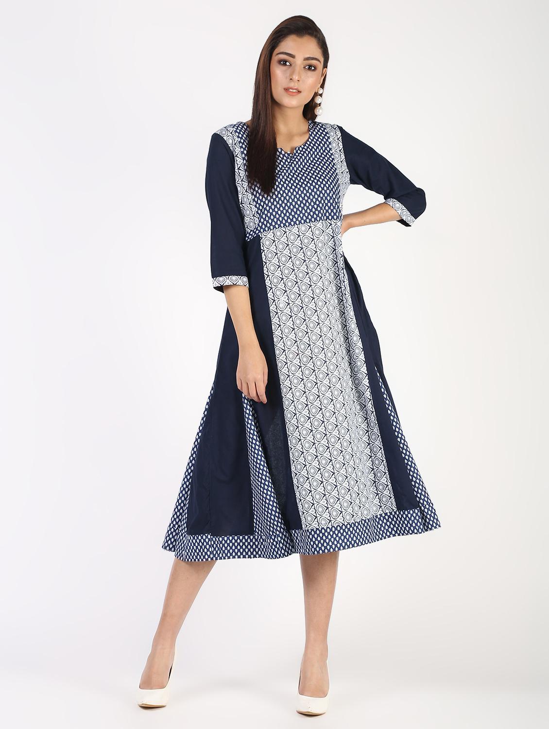 indigo flared kurta - 14194139 - Zoom Image - 2