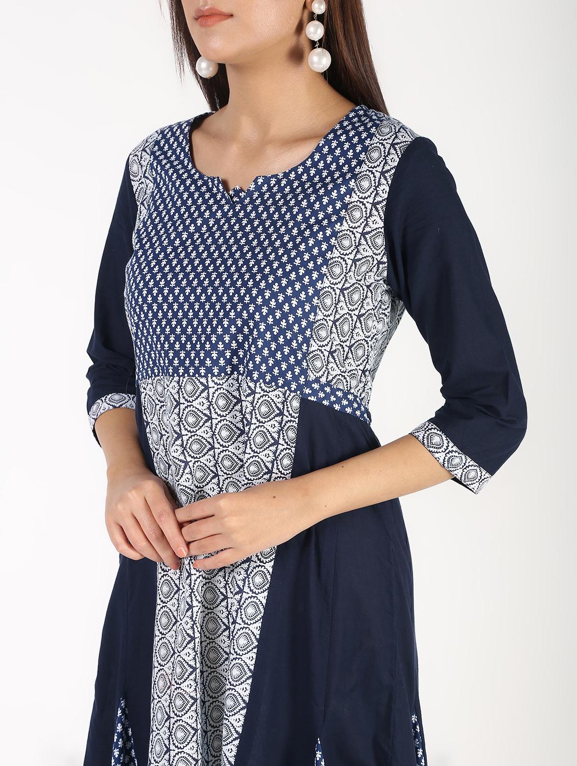 indigo flared kurta - 14194139 - Zoom Image - 5