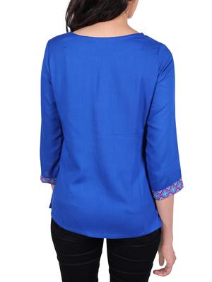blue cotton straight kurti - 14195013 - Standard Image - 2