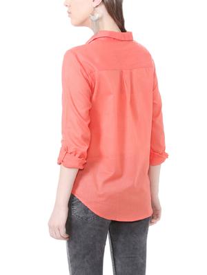 solid orange cotton shirt - 14195213 - Standard Image - 2