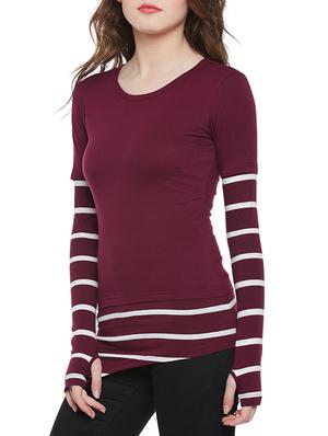 maroon cotton casual tee - 14195600 - Standard Image - 2