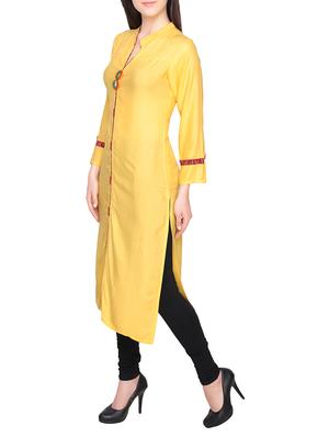 yellow viscose straight kurta - 14196246 - Standard Image - 2