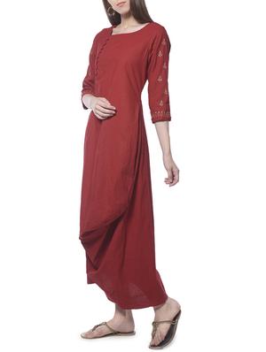 maroon cotton fusion kurta - 14197315 - Standard Image - 2