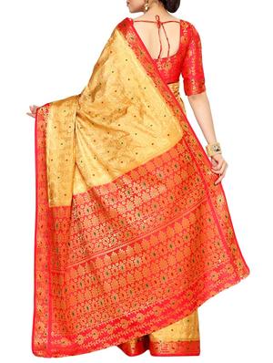 yellow art silk kanjivaram saree with blouse - 14198638 - Standard Image - 2