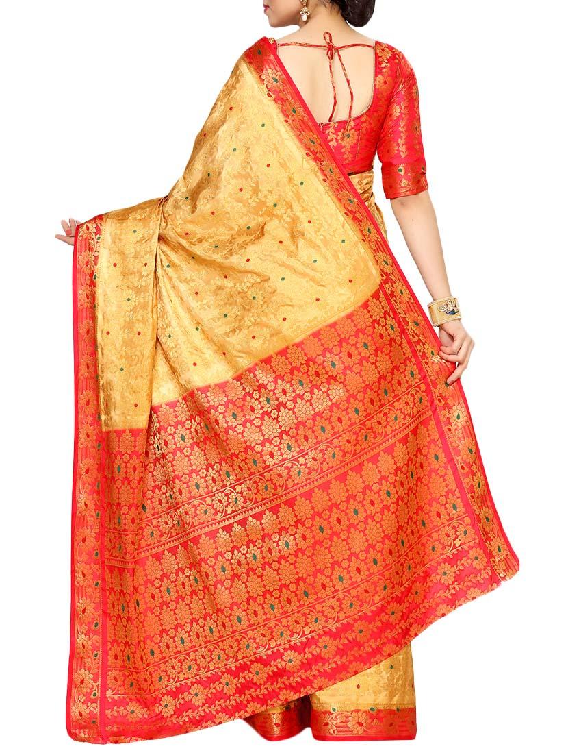 yellow art silk kanjivaram saree with blouse - 14198638 - Zoom Image - 2