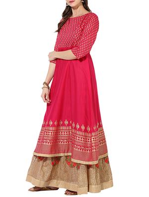 pink cotton flared kurta - 14204385 - Standard Image - 2