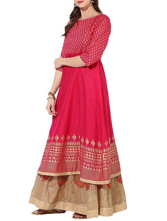 pink cotton flared kurta - 14204385 - Zoom Image - 2