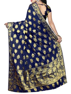 blue silk woven saree with blouse - 14205402 - Standard Image - 2