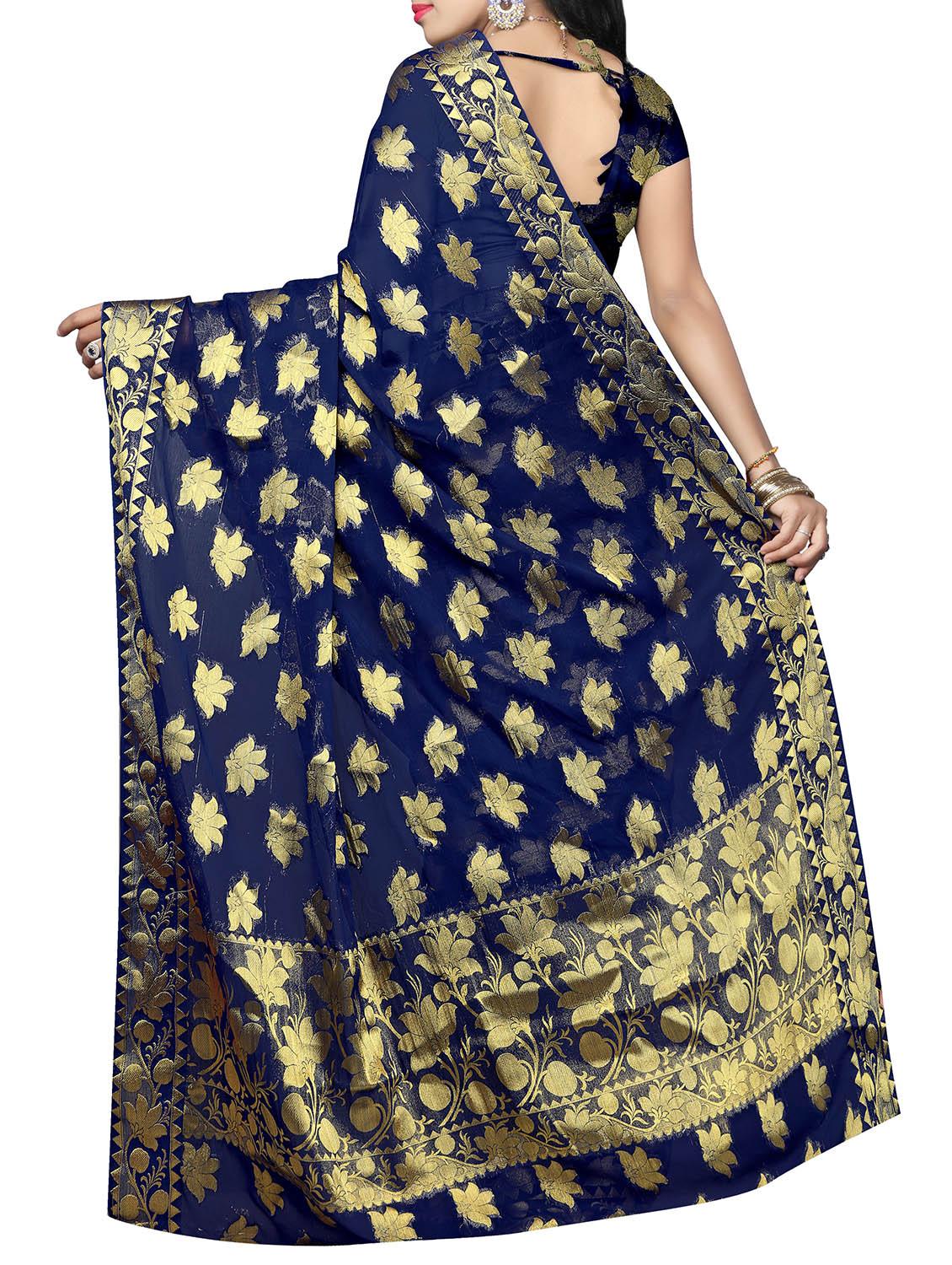 blue silk woven saree with blouse - 14205402 - Zoom Image - 2