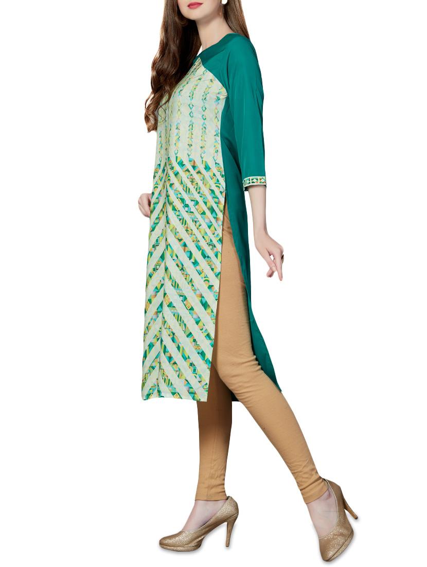 green crepe straight kurta - 14205582 - Zoom Image - 2