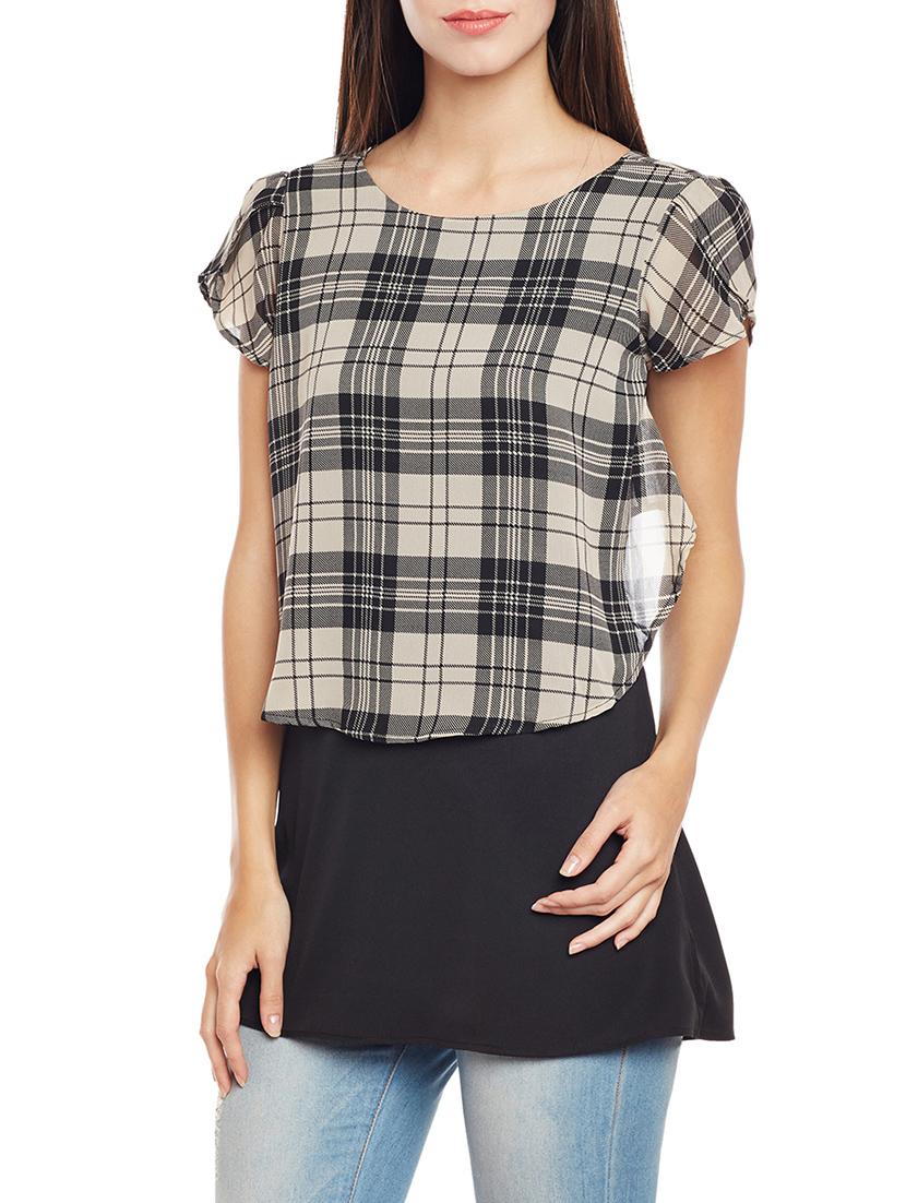 black georgette checkered tunic - 14206344 - Zoom Image - 2