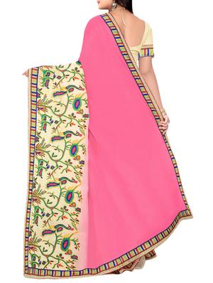 baby pink chiffon embroidered saree with blouse - 14210362 - Standard Image - 2