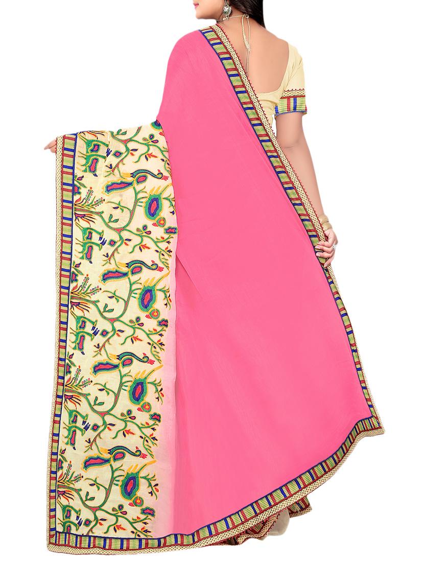 baby pink chiffon embroidered saree with blouse - 14210362 - Zoom Image - 2