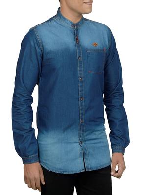 dark blue denim casual shirt - 14219052 - Standard Image - 2