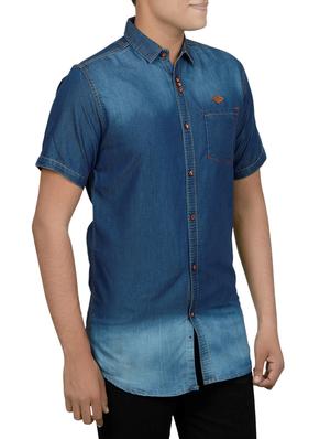 dark blue denim casual shirt - 14219055 - Standard Image - 2