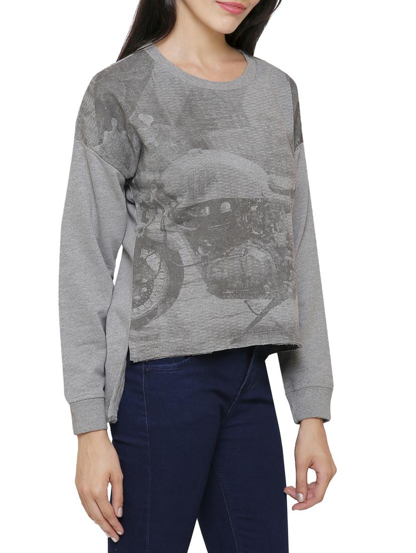 grey cotton high low sweatshirt - 14221218 - Zoom Image - 2