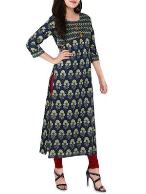 Blue cotton straight kurta - 14222644 - Standard Image - 2