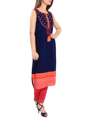 blue rayon straight kurta - 14224110 - Standard Image - 2