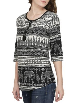 black printed rayon regular top - 14226660 - Standard Image - 2