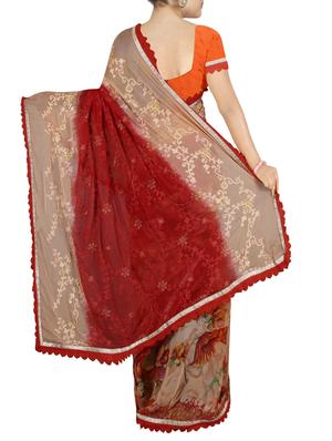 red chiffon embroidered saree with blouse - 14234833 - Standard Image - 2
