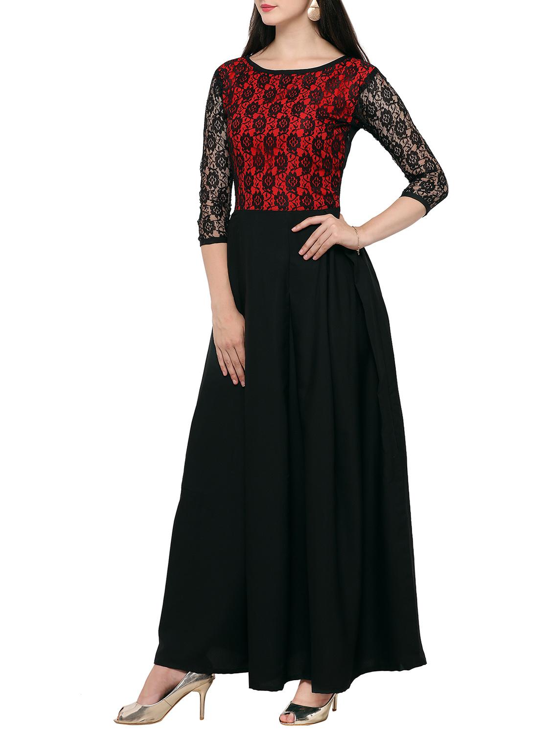 lace sleeved pleated maxi dress - 14236543 - Zoom Image - 2