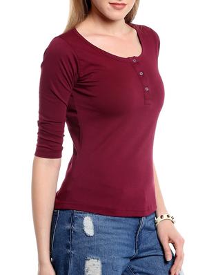 maroon cotton casual tee - 14237910 - Standard Image - 2
