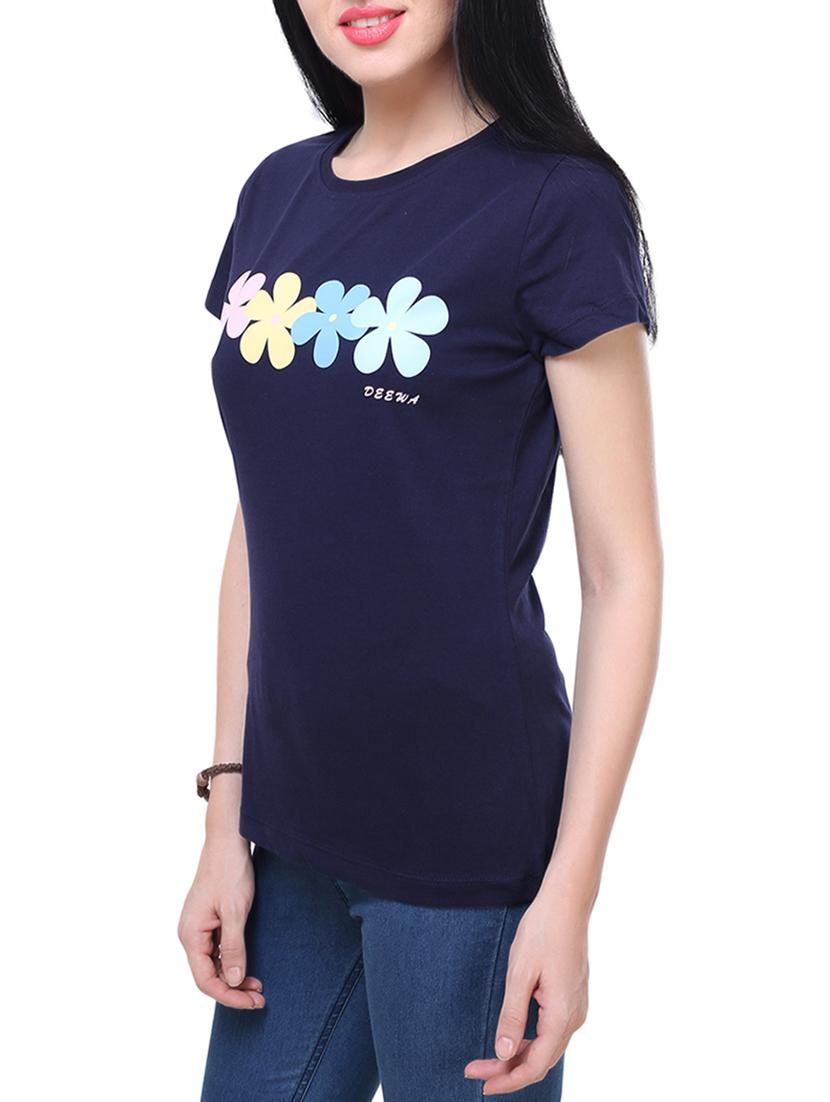 navy blue cotton casual tee - 14240858 - Zoom Image - 2