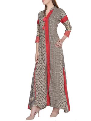 beige rayon high slit kurta - 14251882 - Standard Image - 2