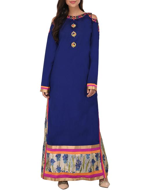 blue silk layered A-line kurta - 14253062 - Standard Image - 1