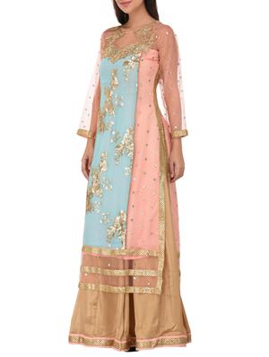 sky blue unstitched skirt suit dress material - 14254073 - Standard Image - 2