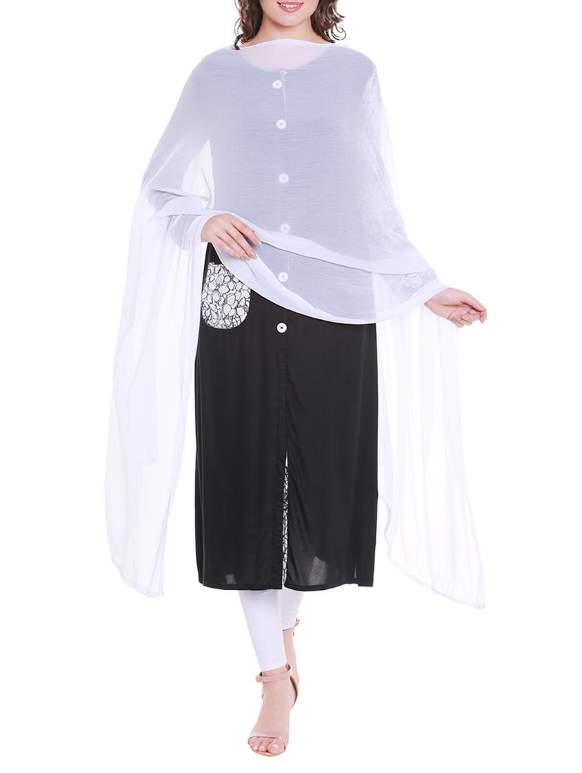 White Poly Chiffon Plain Dupatta - By