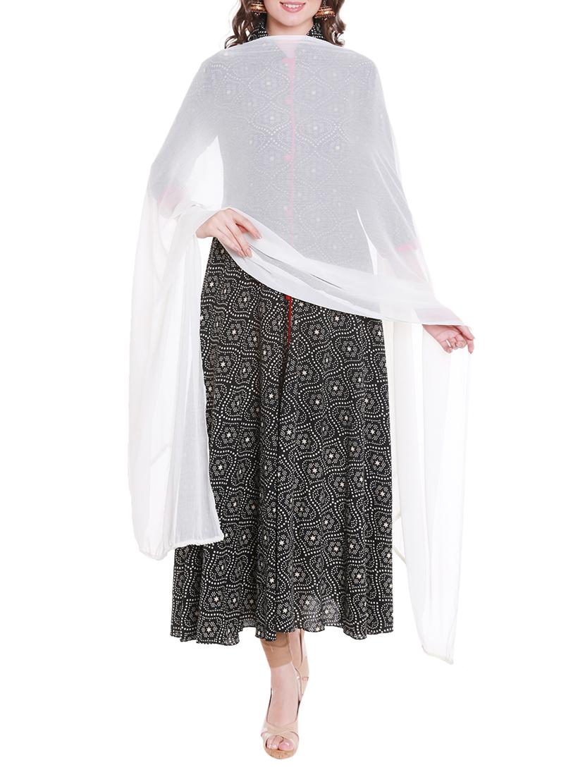 Cream Poly Chiffon Plain Dupatta - By