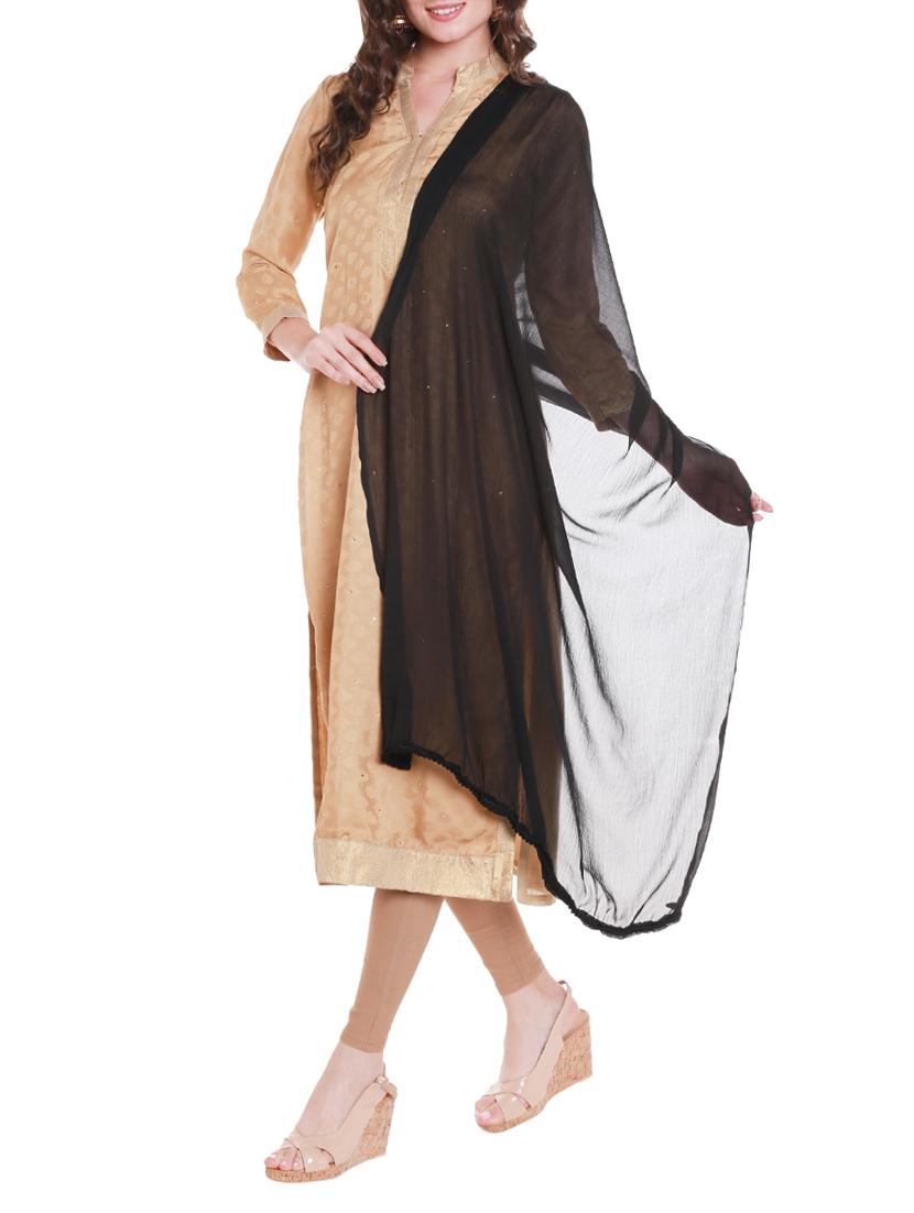 Black Poly Chiffon Plain Dupatta - By