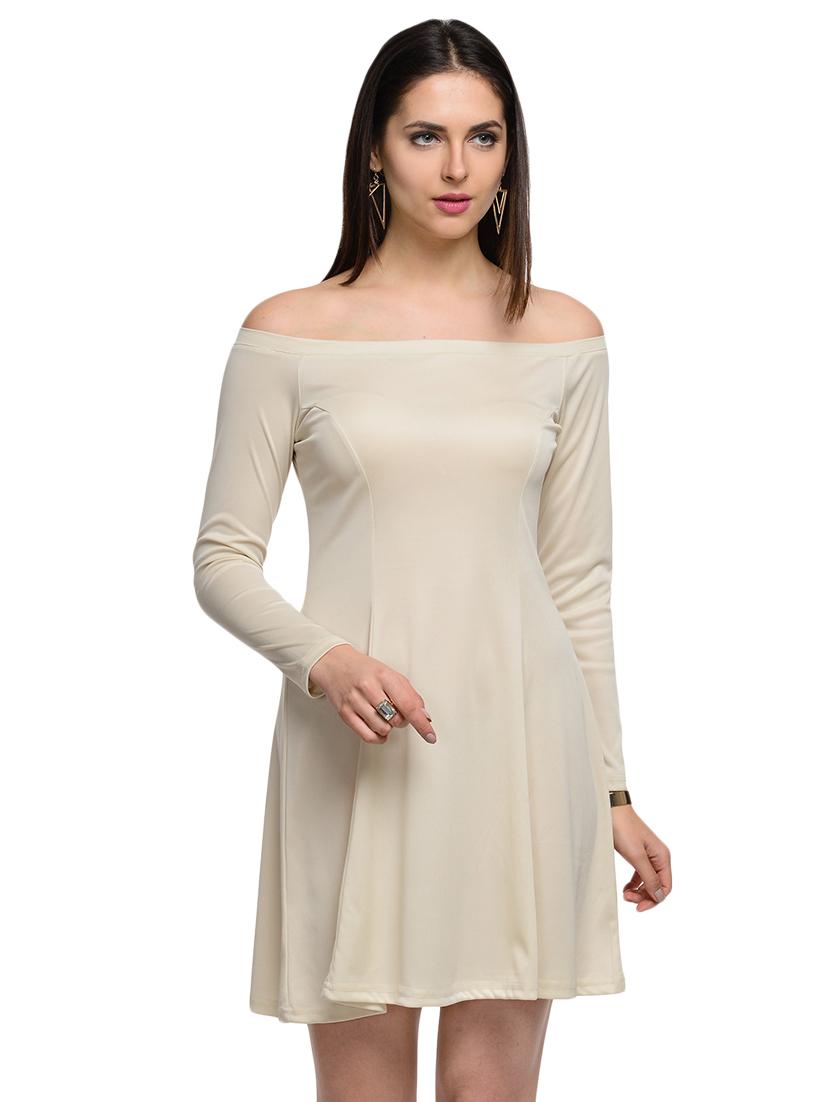 solid beige skater dress - 14265112 - Zoom Image - 2