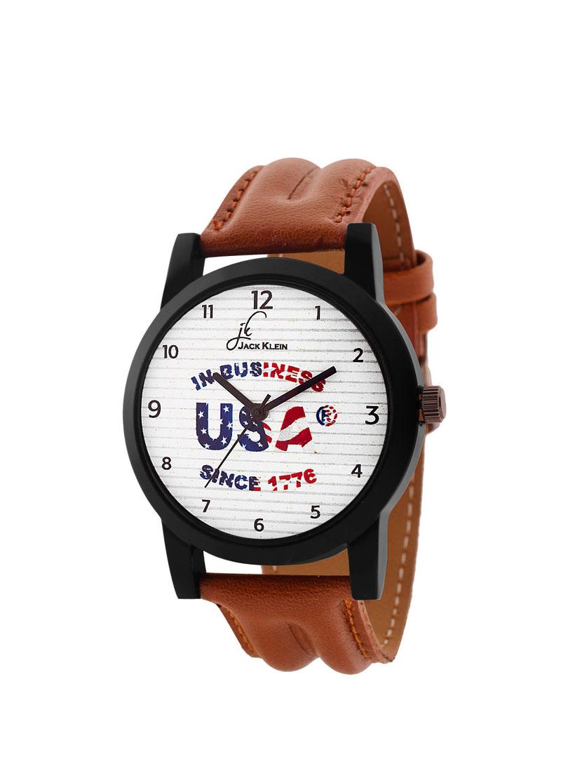 Jack Klein Stylish White Dial Brown Strap Analog Wrist Watch With Brown Belt And Aviator Glasses - 14279126 - Zoom Image - 2