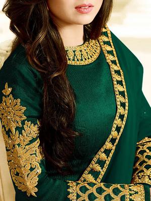 green silk anarkali semi-stitched suit - 14313329 - Standard Image - 2