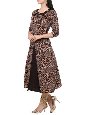 brown cotton flared kurta - 14319202 - Standard Image - 2