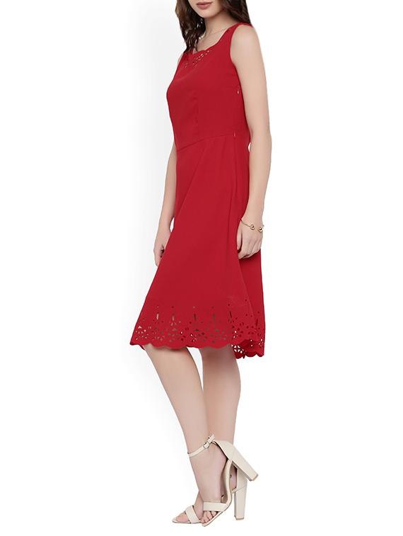 solid red cutwork a-line dress - 14328545 - Zoom Image - 2