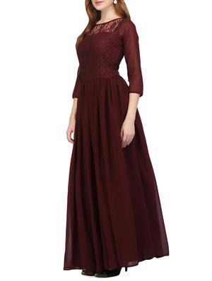 solid maroon georgette gown - 14329845 - Standard Image - 2
