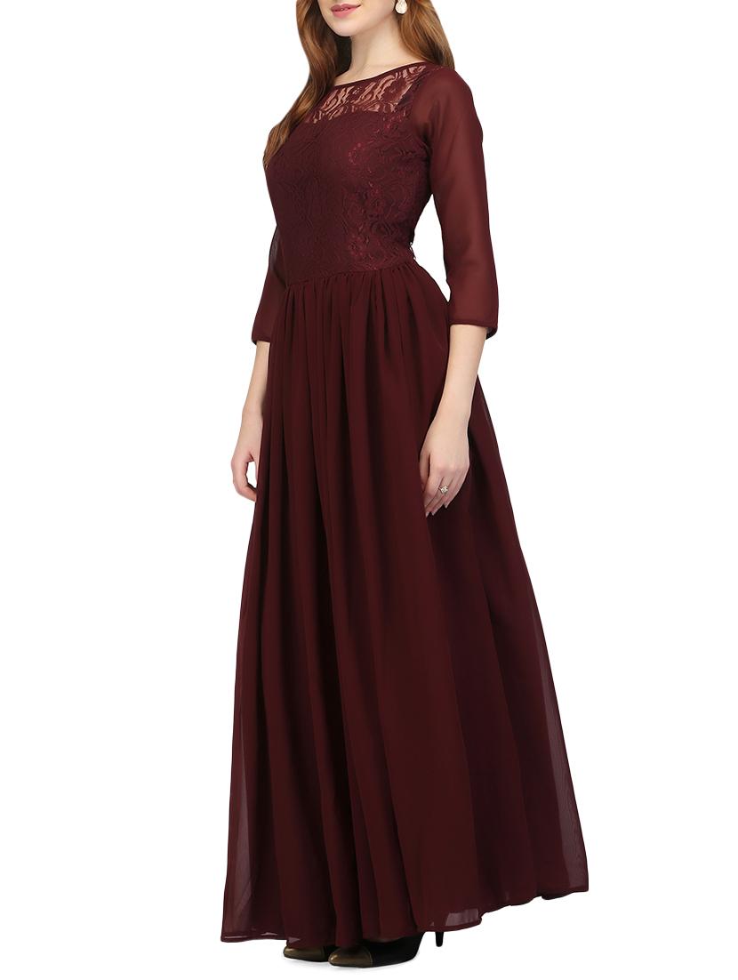 solid maroon georgette gown - 14329845 - Zoom Image - 2