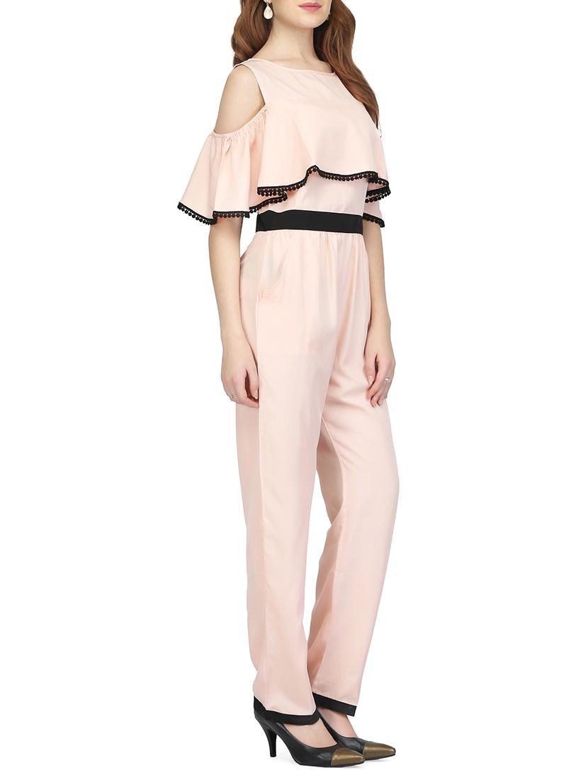 beige crepe full leg jumpsuit - 14331846 - Zoom Image - 2