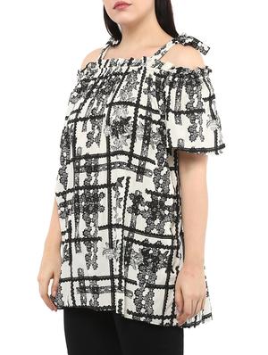 white printed viscose top - 14334522 - Standard Image - 2