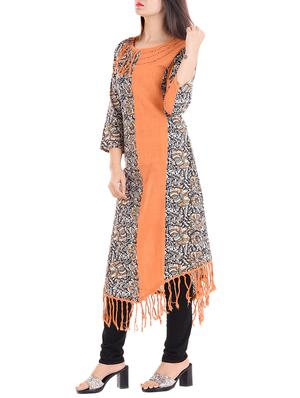 orange cotton asymmetric kurta - 14339091 - Standard Image - 2