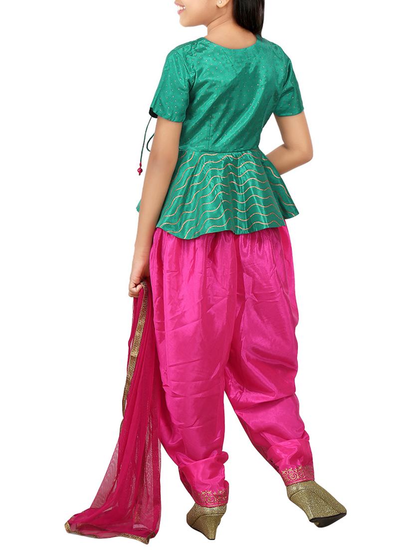 KAANCHIE NANGGIA block printed dhoti pant & peplum top suit set - 14344181 - Zoom Image - 2