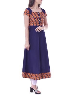 blue cotton a-line kurta - 14344311 - Standard Image - 2