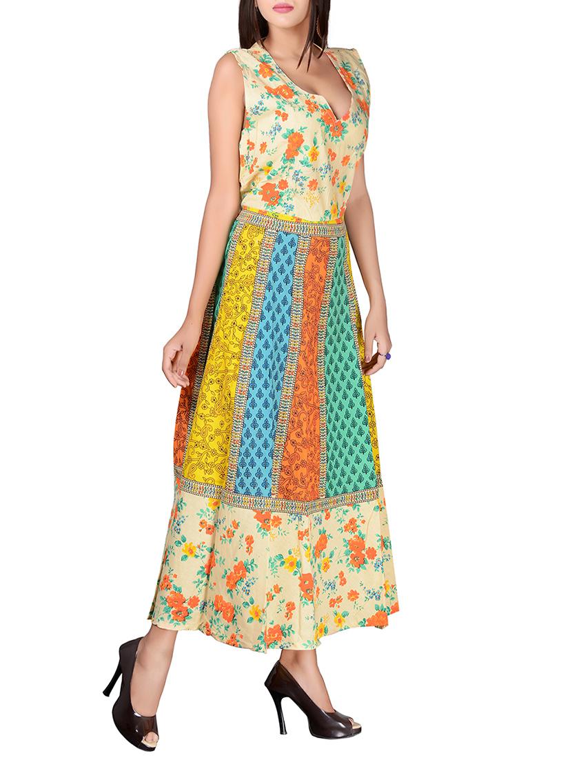 cream cotton flared kurta - 14349742 - Zoom Image - 2