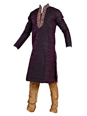purple and brown silk kurta set - 14352793 - Standard Image - 2